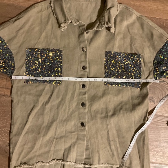 ChicMe button down with velvet sequin pockets / arms, S - Picture 5 of 7